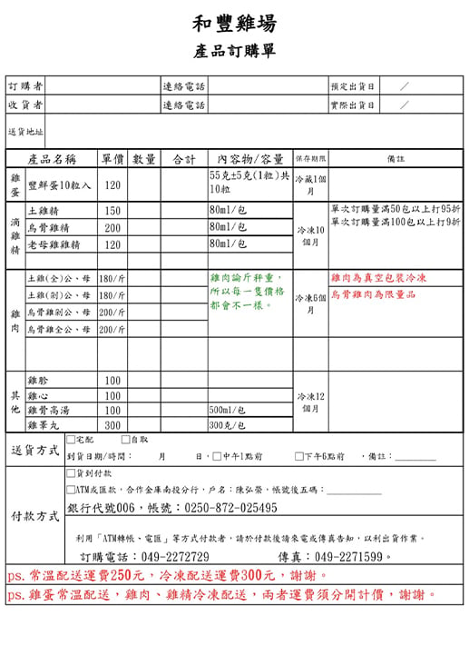 價目表